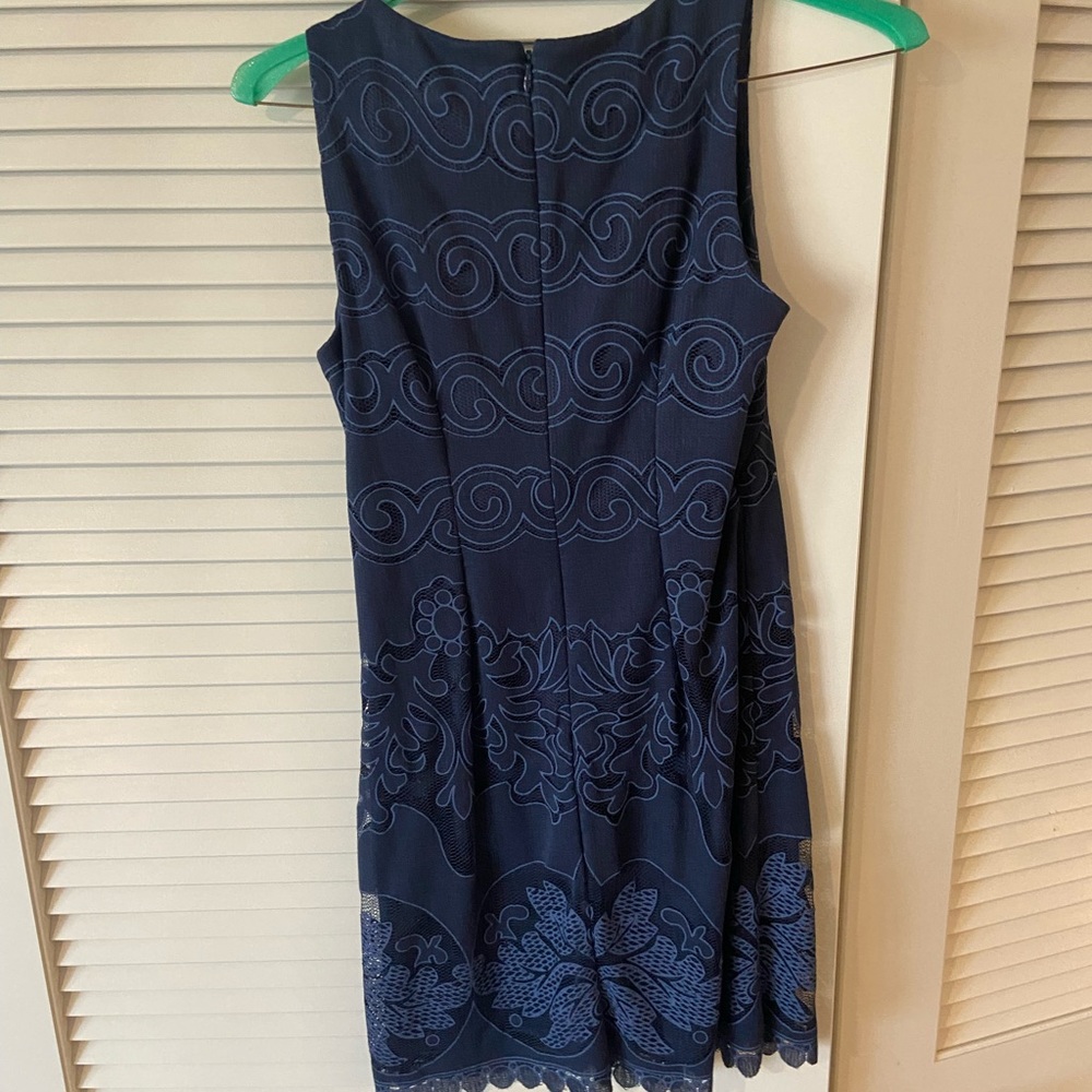 Navy sleeveless summer dress. Navy overlay with navy lining